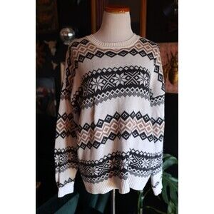 Hollister Sweater Womens S Fair Isle Oversize Textured Knit Brown Soft Crewneck